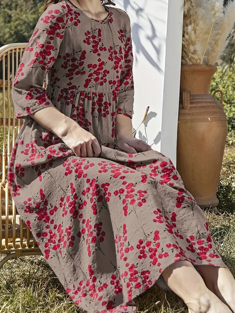 Colorful Women's Long Floral Dress - OutfitLondon