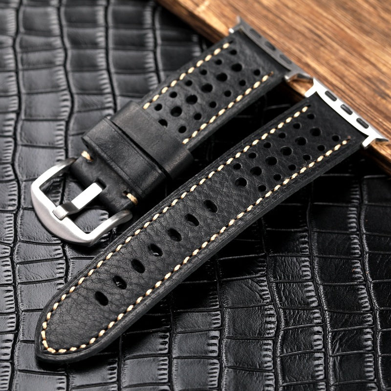 Sporty Black Leather Strap Watch