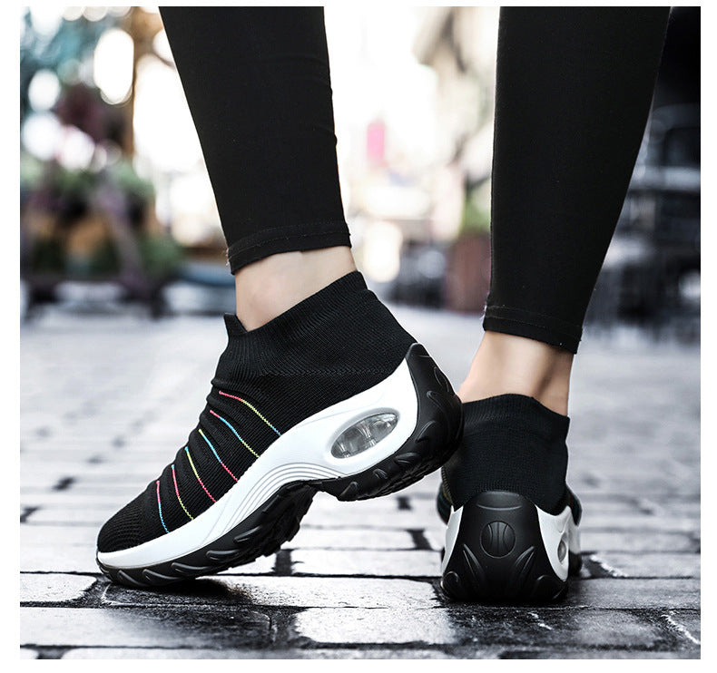 Woman's Striped Pattern Knit Sports Shoes