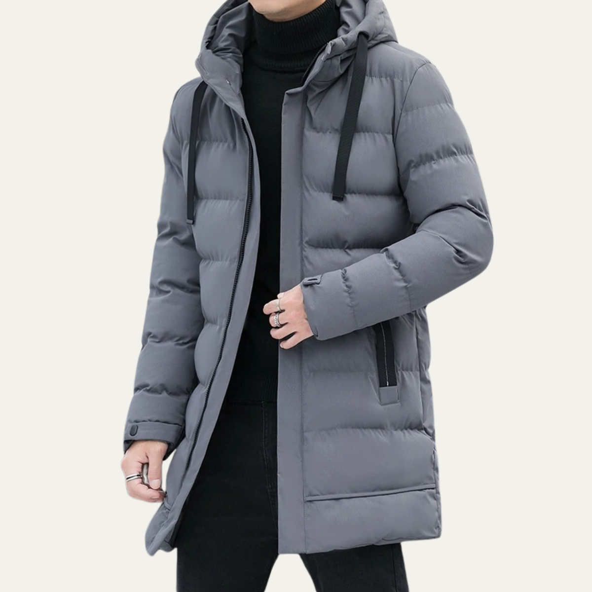 Men's Black Down Filled Long Puffer Jacket