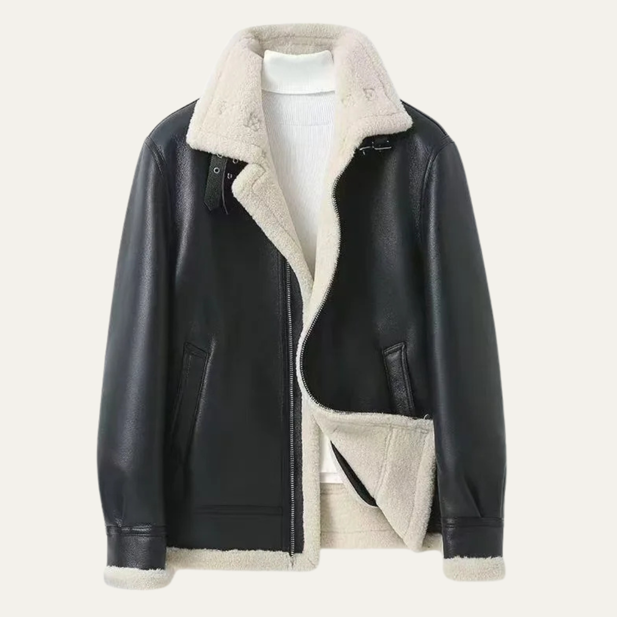 Warm Sheepskin Leather Pilot Jacket for Men