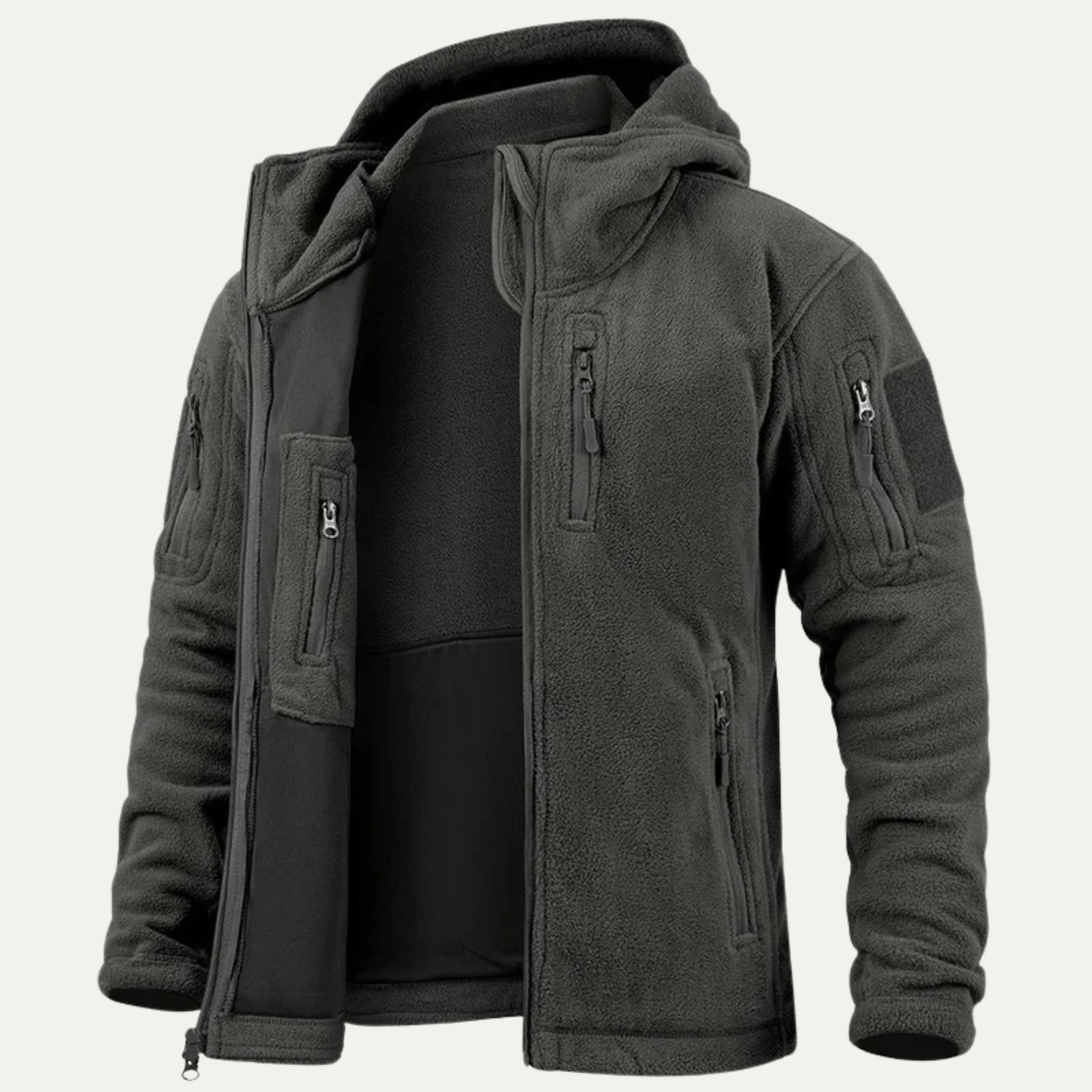Warm Fleece Hooded Jacket for Men with Multiple Pockets