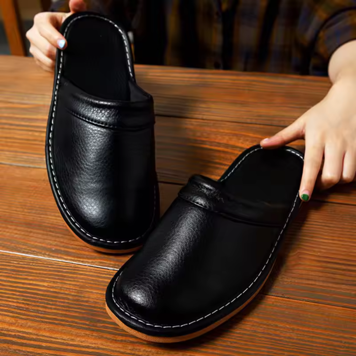 Luxury Mens Leather Slipper Mule Shoes - OutfitLondon