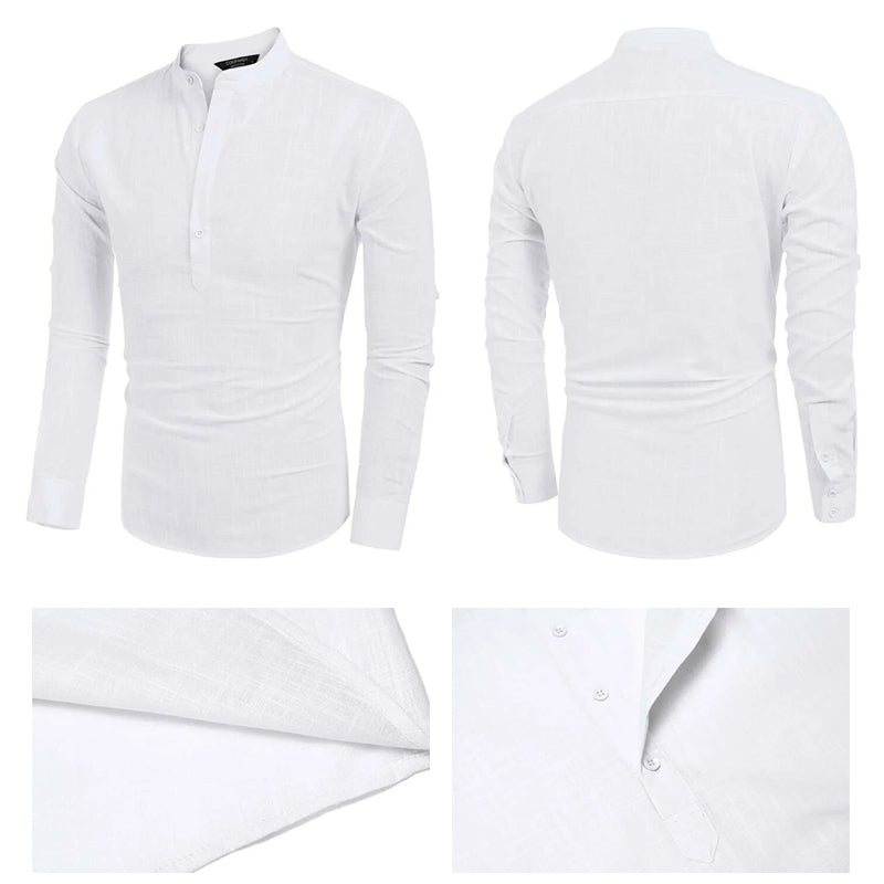 Men's Casual Summer V-Neck Cotton Shirt