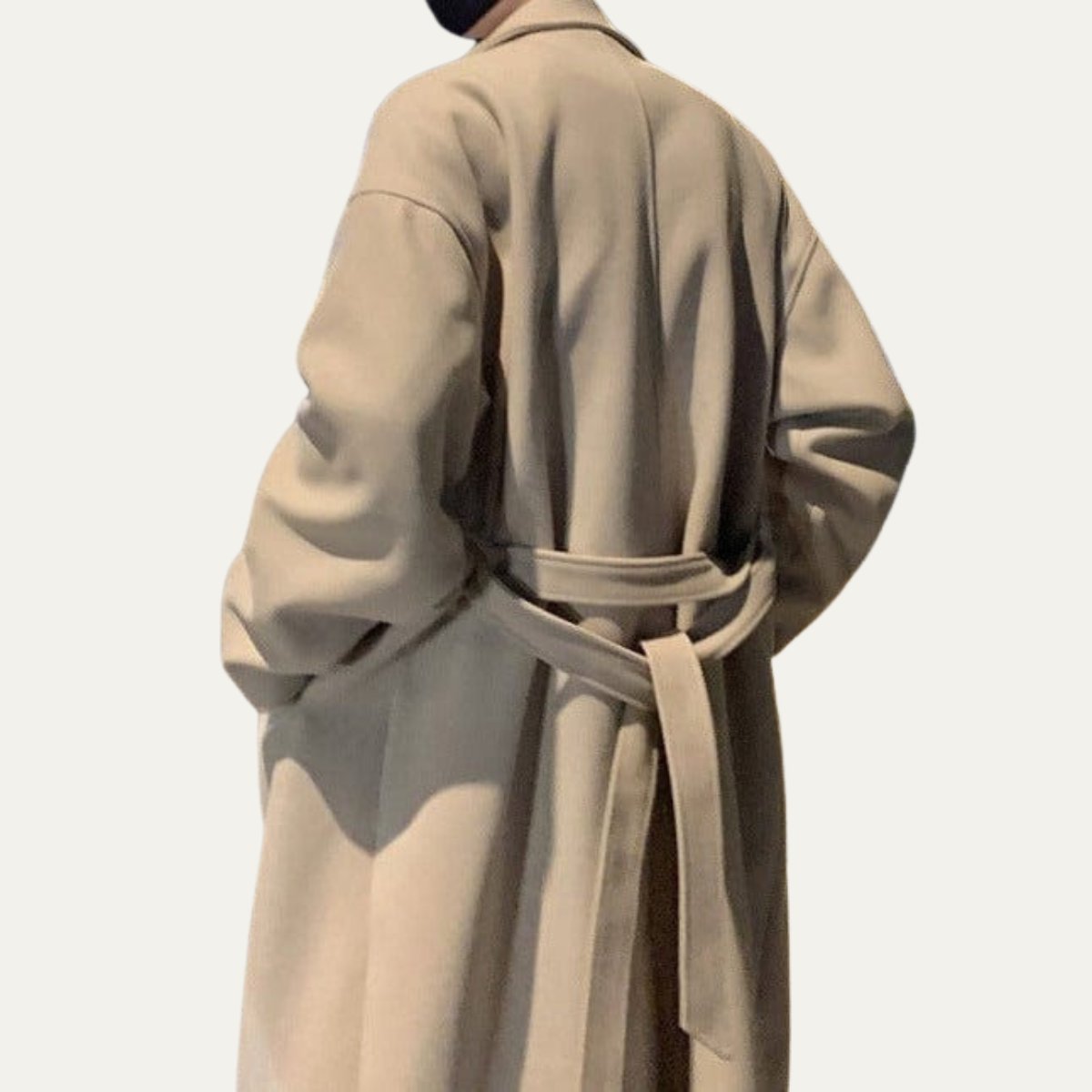 Classic Tan Wool Overcoat for Men with Belt