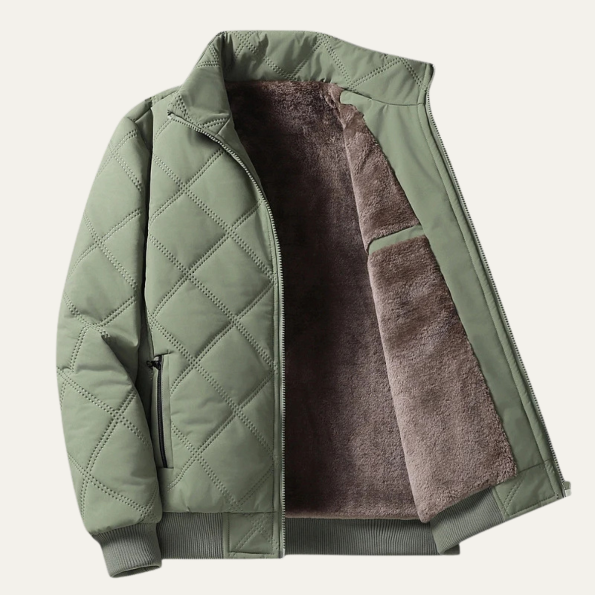 Warm Men's Quilted Fleece Zip Jacket