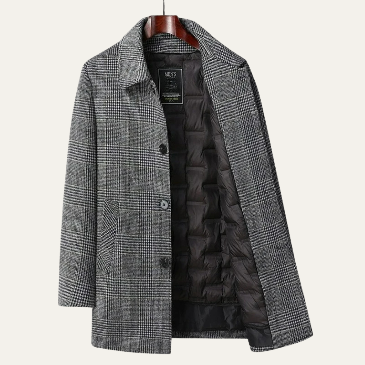 Warm Plaid Wool Men's Winter Overcoat Coat