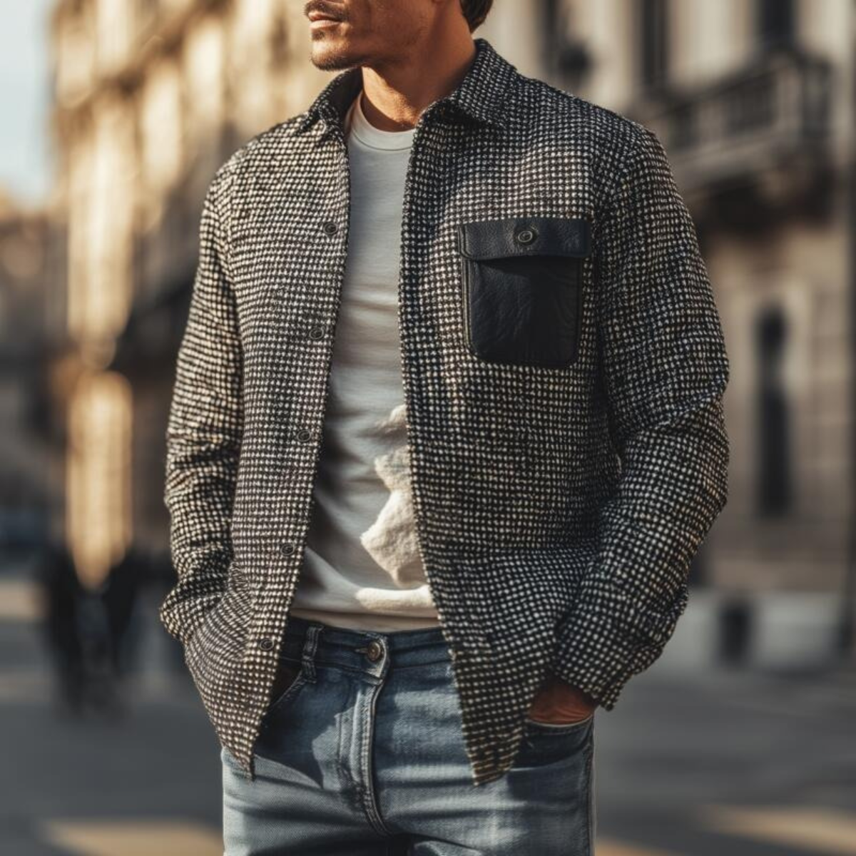 Classic Houndstooth Men's Winter Coat