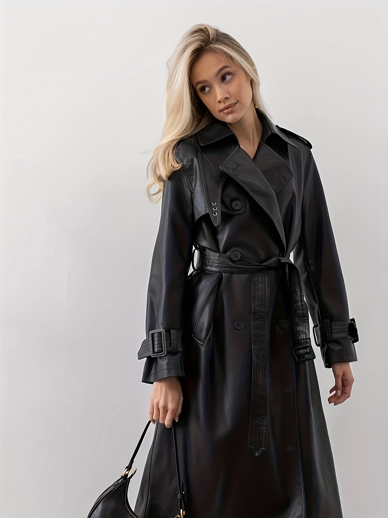 Classic Synthetic Leather Long Coat - OutfitLondon