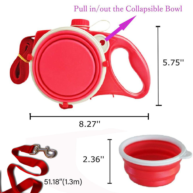 Dog Leash Water Bottle Bowl