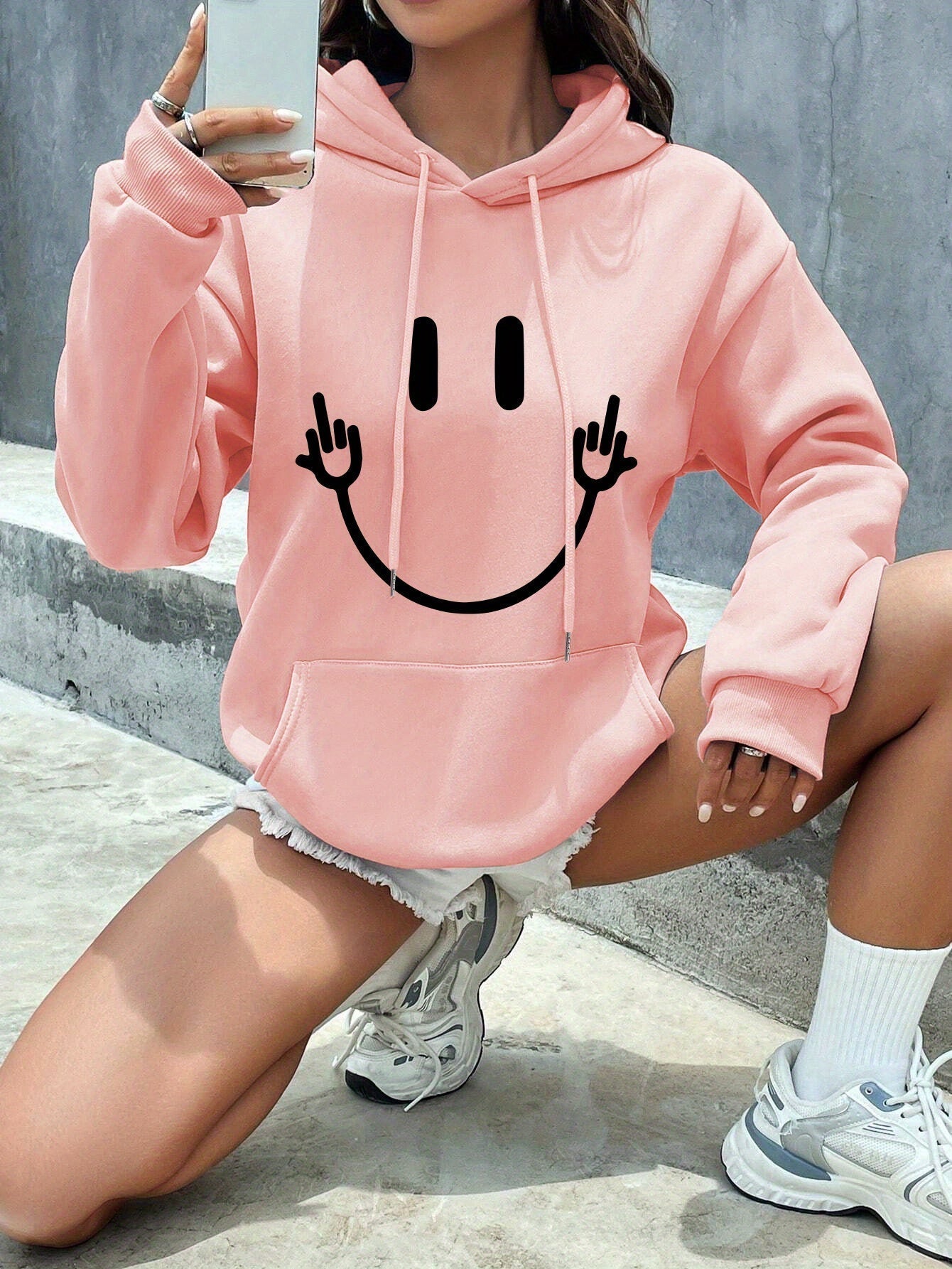 Comfy Ladies Large Smile Sweatshirt with Pockets