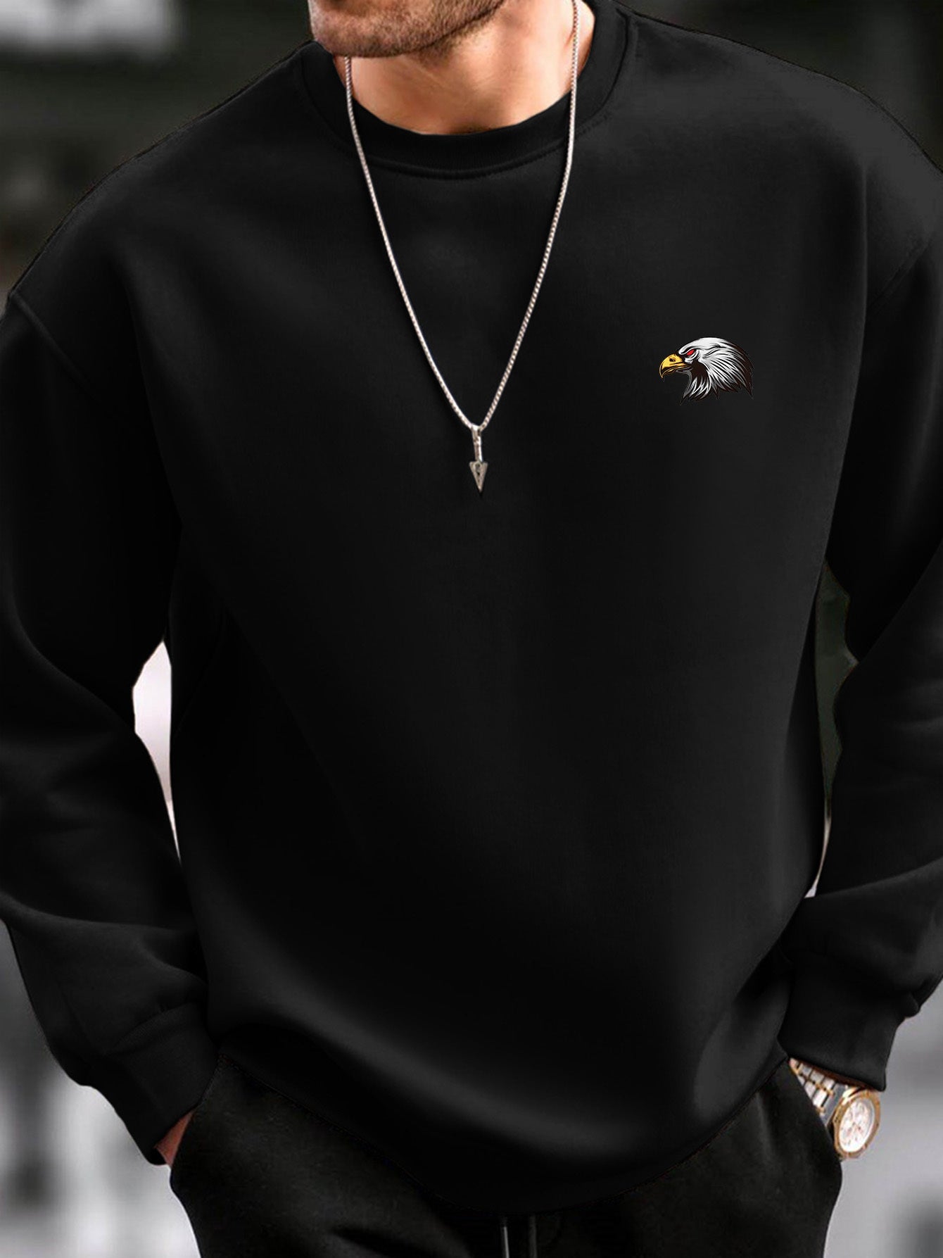 Warm Eagle Print Fleece Sweatshirt