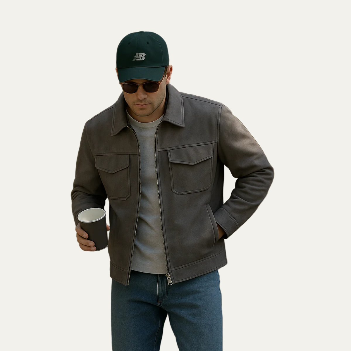 Men's Faux Leather Zip Up Jacket