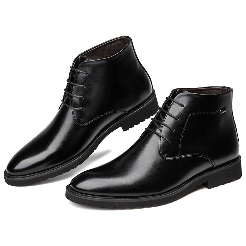 Men's Elegant Leather Low Heel Boots with Non-Slip Sole