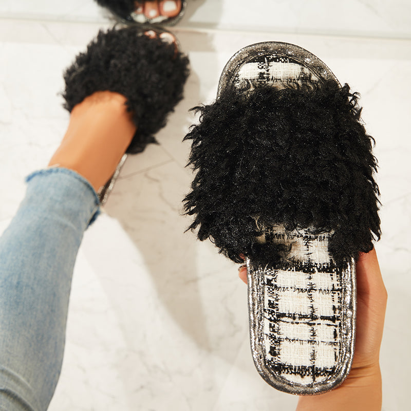 Open Toe Fluffy Bedroom Slippers Soft Footbed Shoes