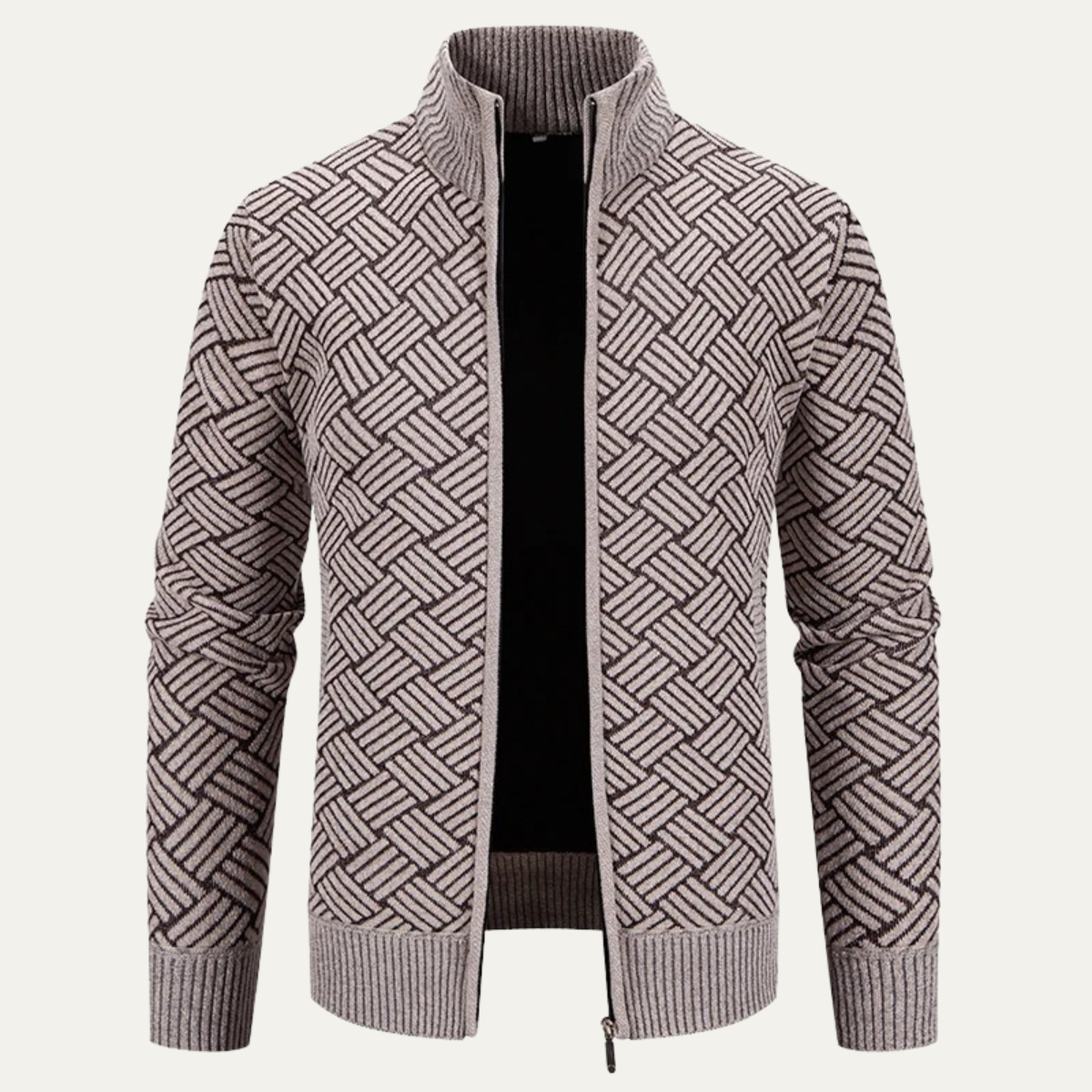 Men's Classic Knit Pattern Jacket with Stand Collar