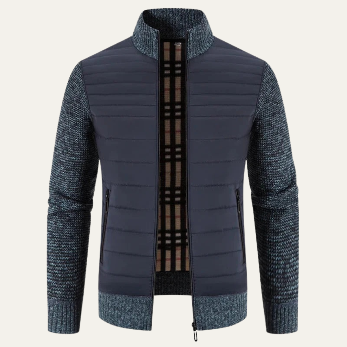 Warm Men's Quilted Bomber Jacket with Ribbed Sleeves