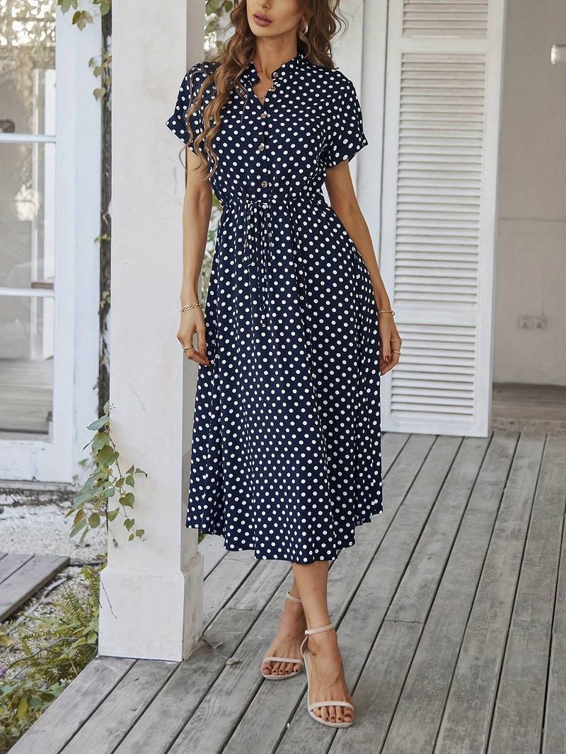 Women's Floral V-Neck Spot Print Skater Dress