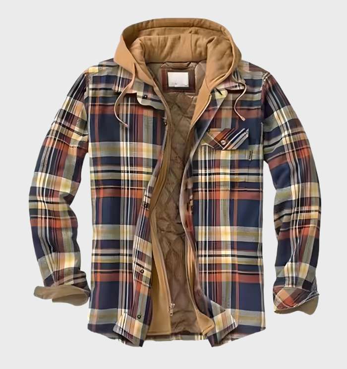 Warm Plaid Flannel Shirt with Removable Hood