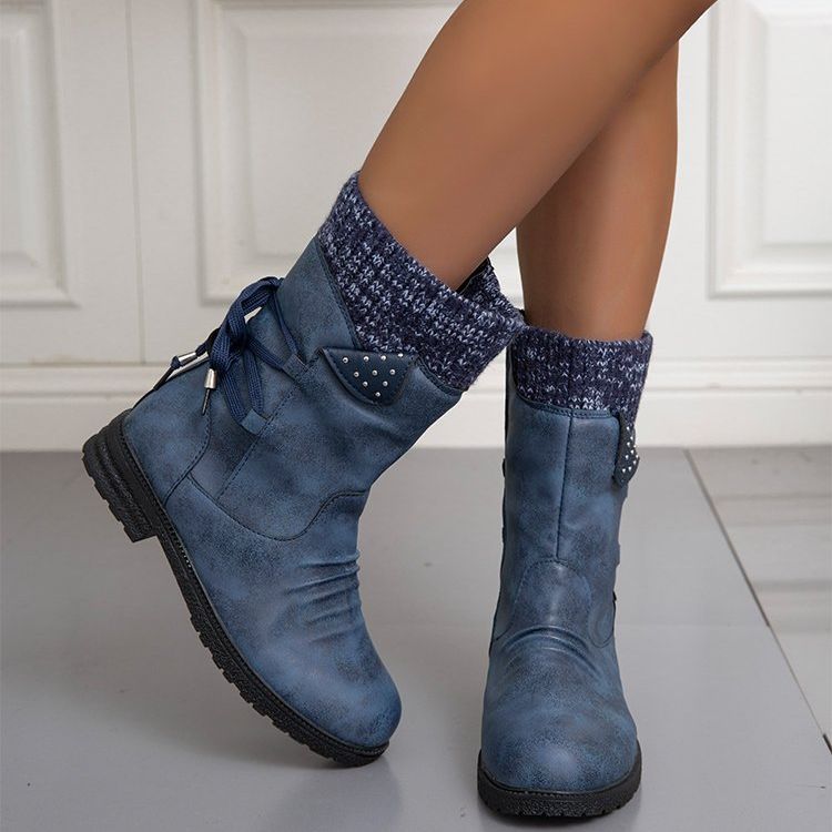 Waterproof Suede Block Heel Ankle Boots Side Zipper Booties