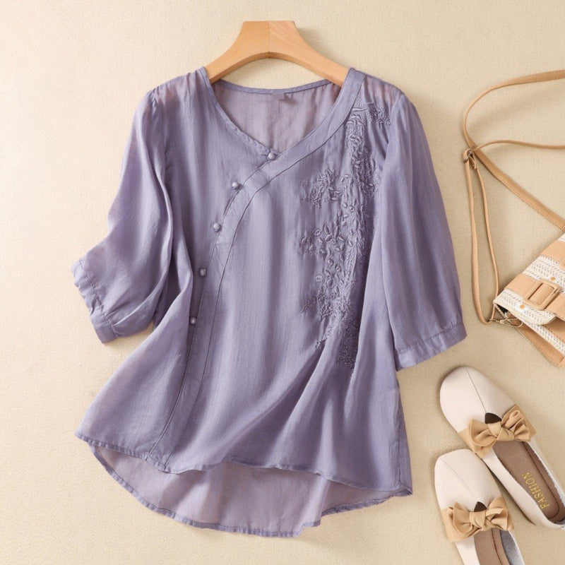 Asymmetrical Button Front Tunic Top