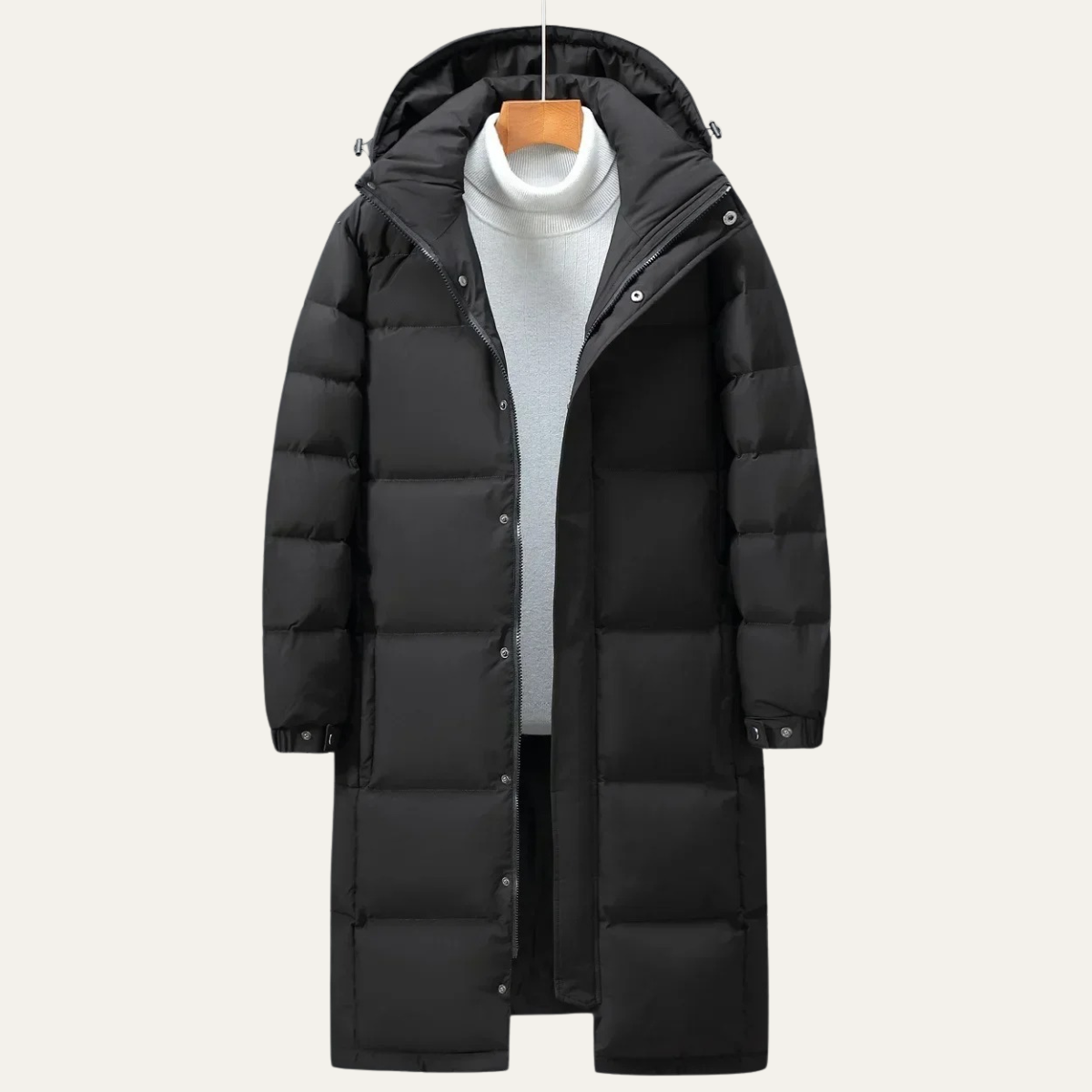 Men's Black Down filled Long Hooded Puffer Jacket