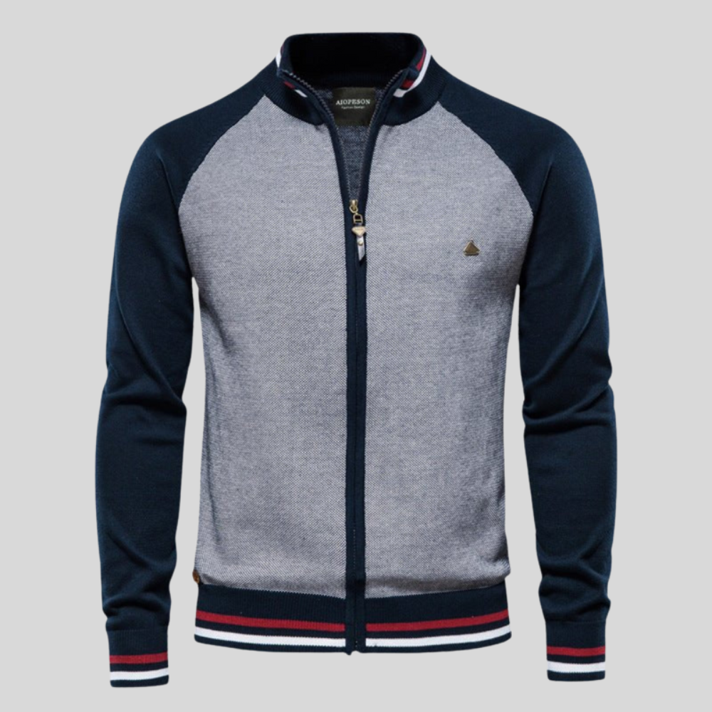 Classic Dual Color Zip Up Sweater