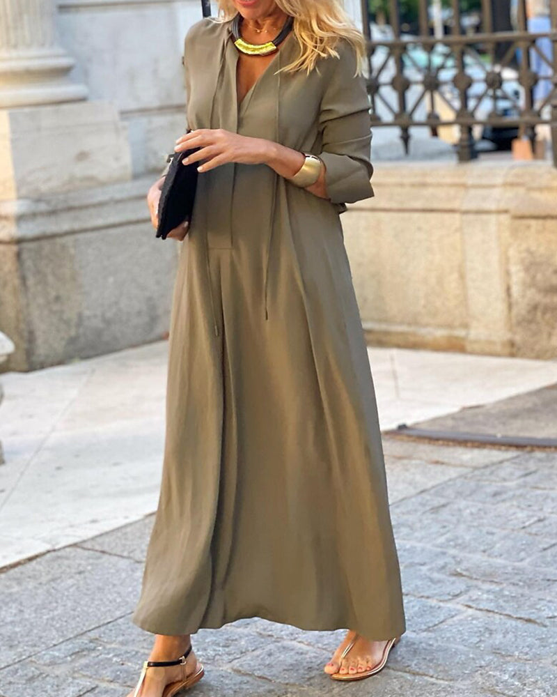 Comfy Ladies Loose Fit Summer Dress with Long Sleeves - OutfitLondon