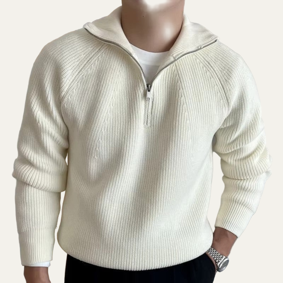 Men's Fleece Quarter Zip Sweater with Texture Detail