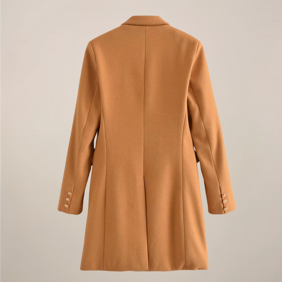 Classic Tan Double Breasted Coat with Gold Buttons