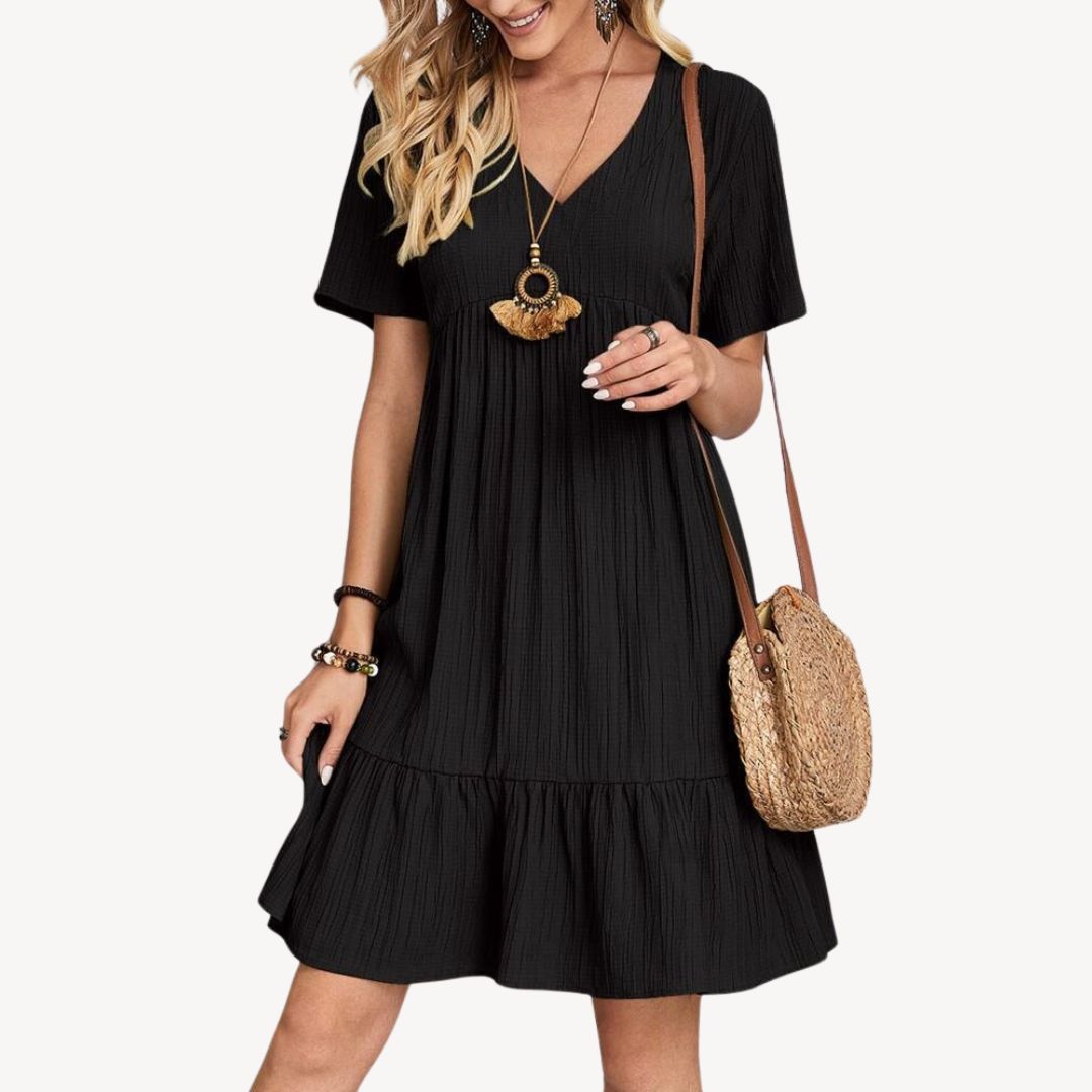 Casual V-Neck Floral Cotton Dress for Women