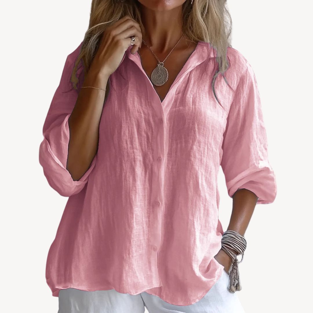 Relaxed Fit Cotton Button Front Shirt Women