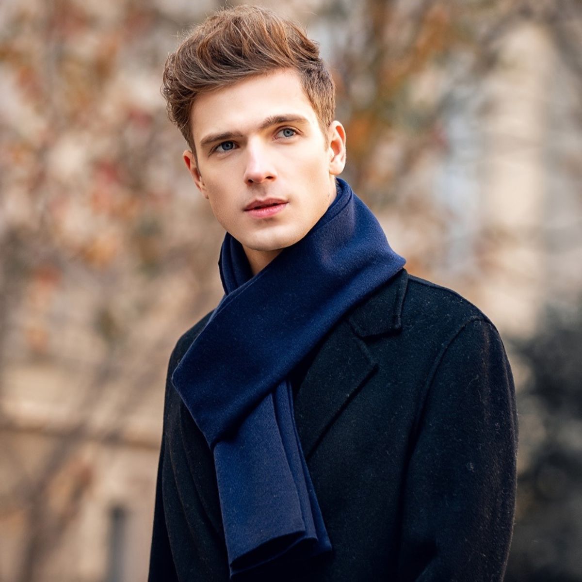 Luxury Navy Blue Men's Wool Scarf