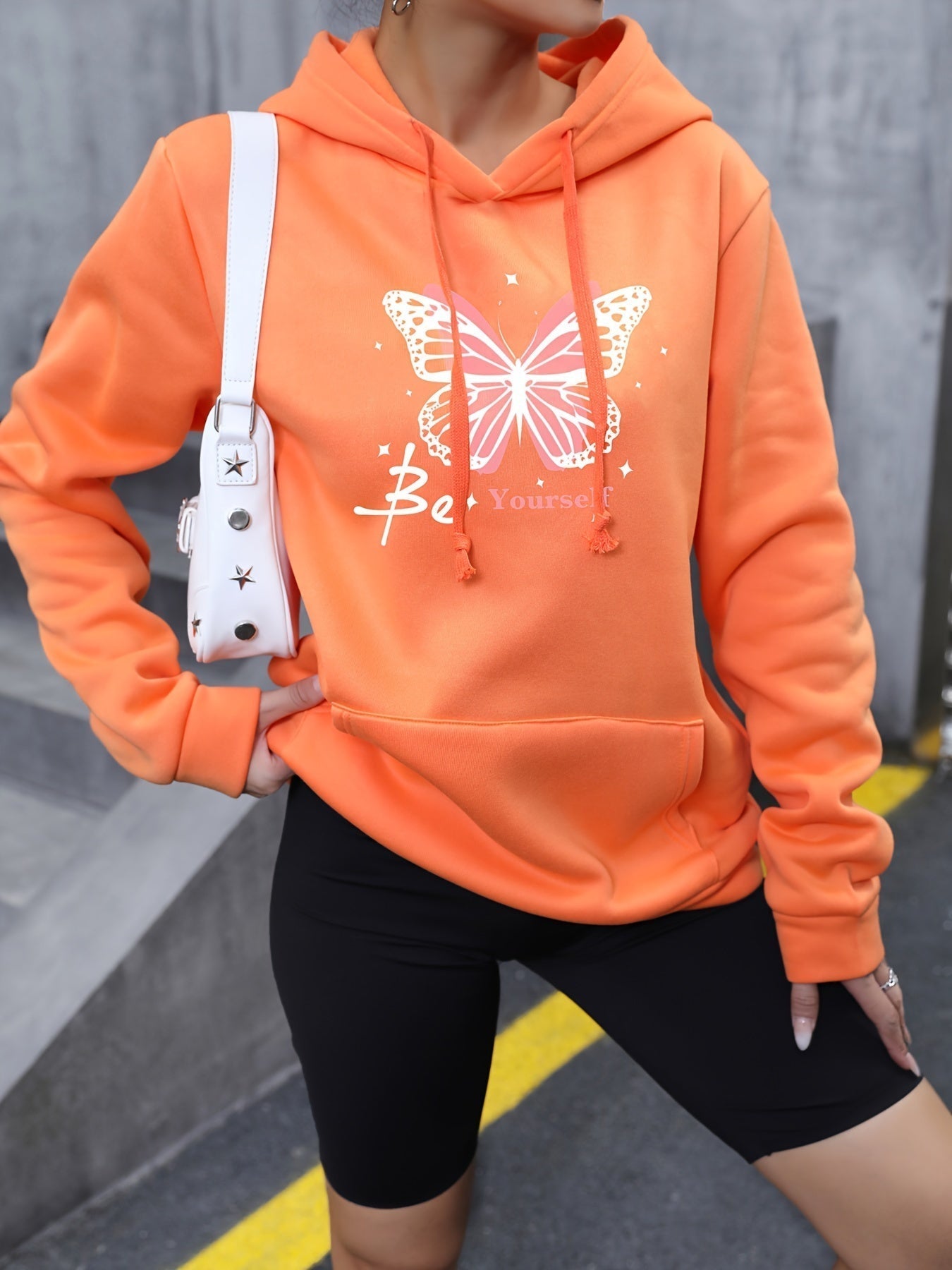 Relaxed Fit Womens Hoodie with Cute Printed Pocket