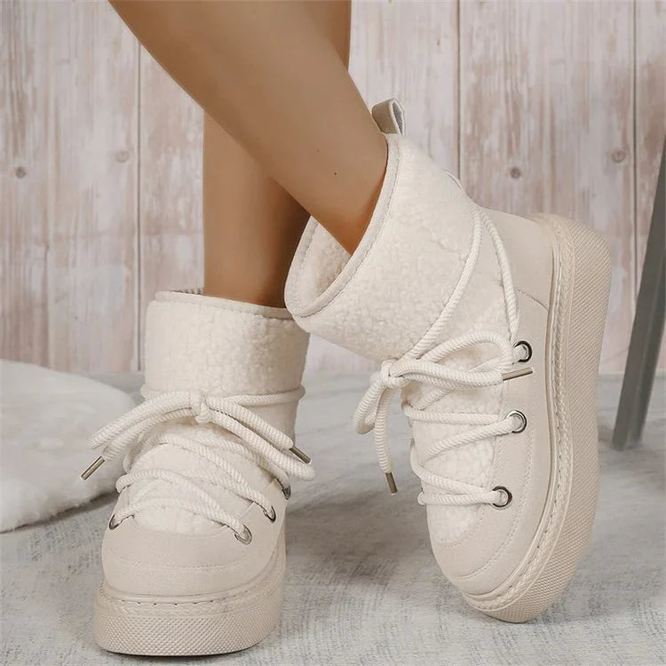 Warm Women's Fuzzy Winter Boots - Lace Up Design