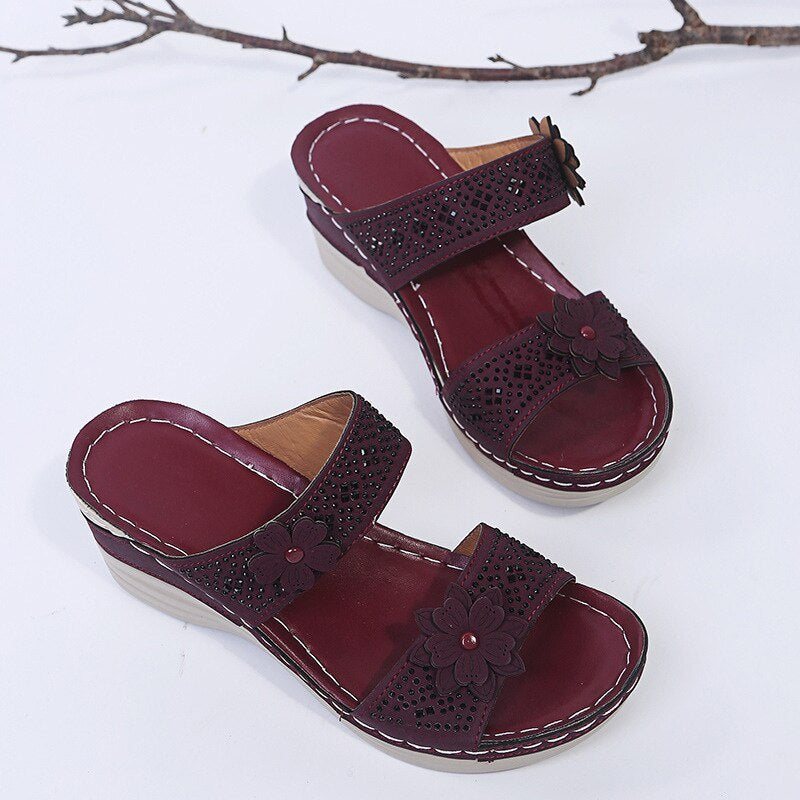 Women Orthopedic Casual Shoes Vintage Flower Fish Mouth Sandals