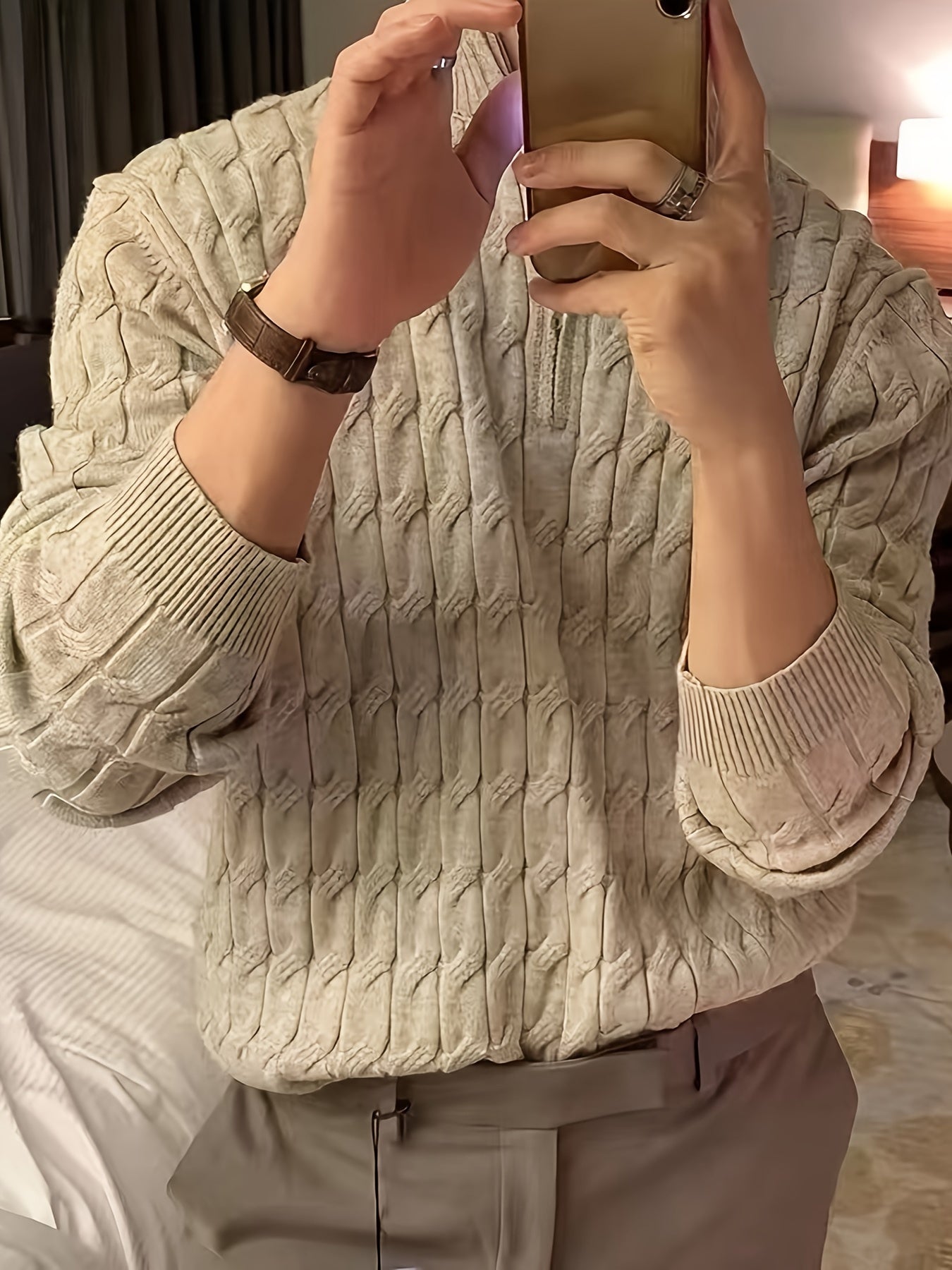 Warm Mens Cable Crew Neck Sweater