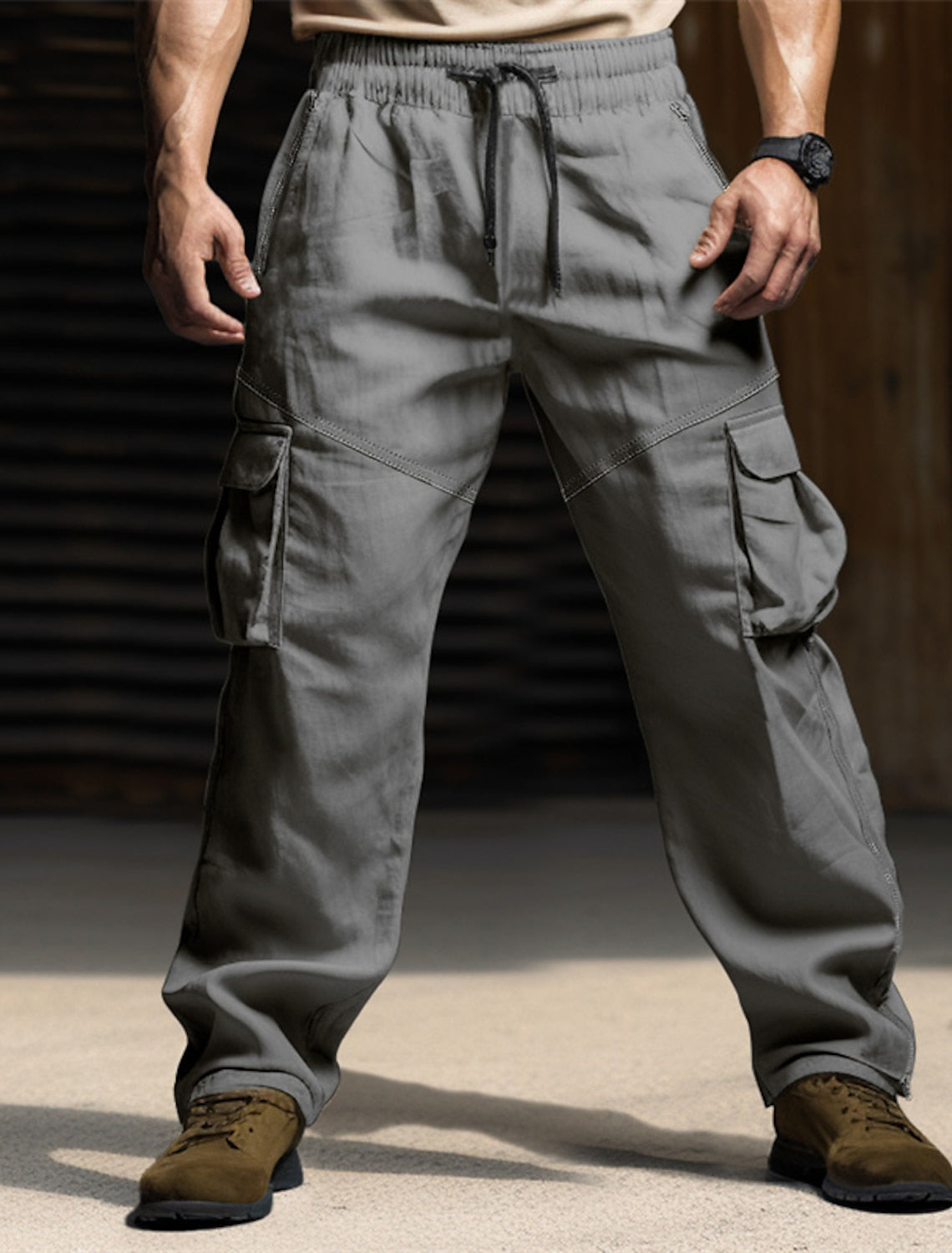 Men's Cargo Pants Drawstring Elastic Waist Multi Pocket Plain Comfort