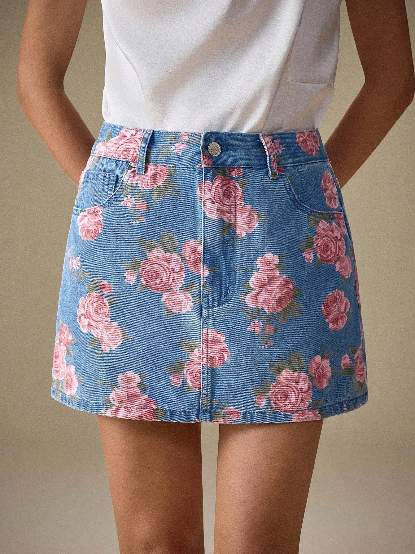 Casual Flower Mid Length Jeans Skirt - OutfitLondon