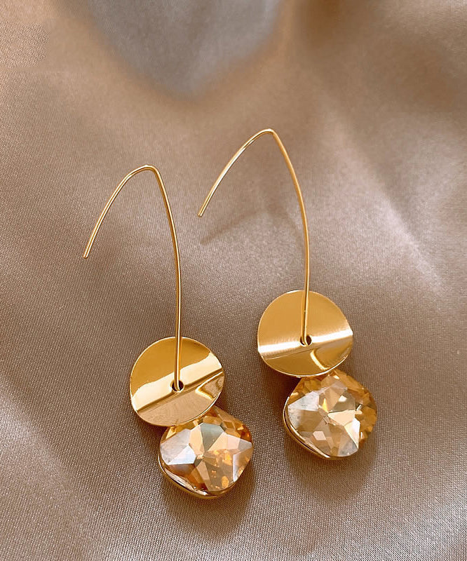 Women's Copper Zircon Dangle Earrings Gold Glitter - OutfitLondon