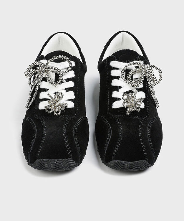 Men's Lace Up Sport Shoes Leather Black - OutfitLondon