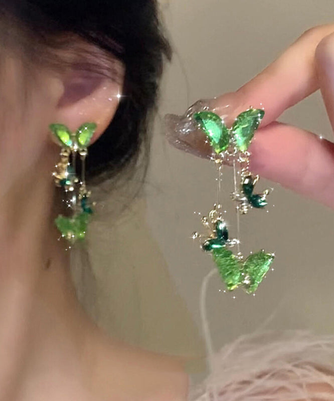 Women's Copper Tassel Earrings Handcrafted Alloy Green 5cm Drop - OutfitLondon