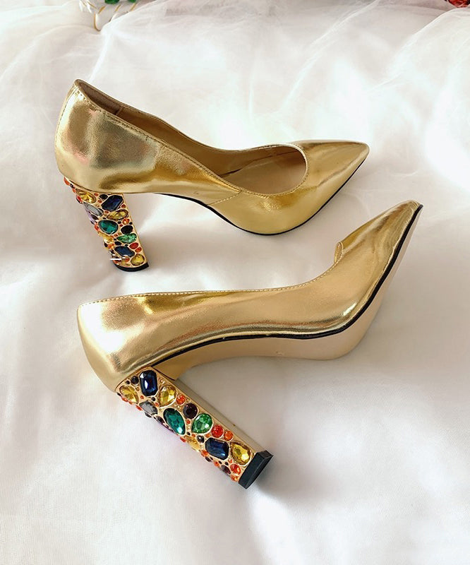 Women's Cowhide Leather High Heels Pointed Toe Gold Cushioned Insole - OutfitLondon