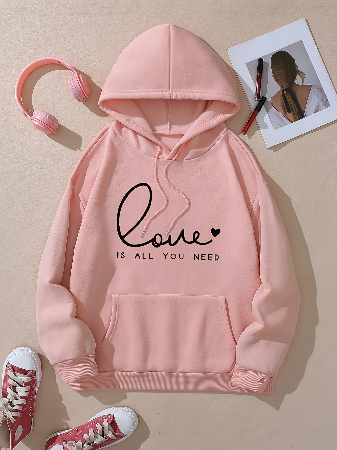 Soft Ladies Oversized Hoodie with Cute Heart Pocket