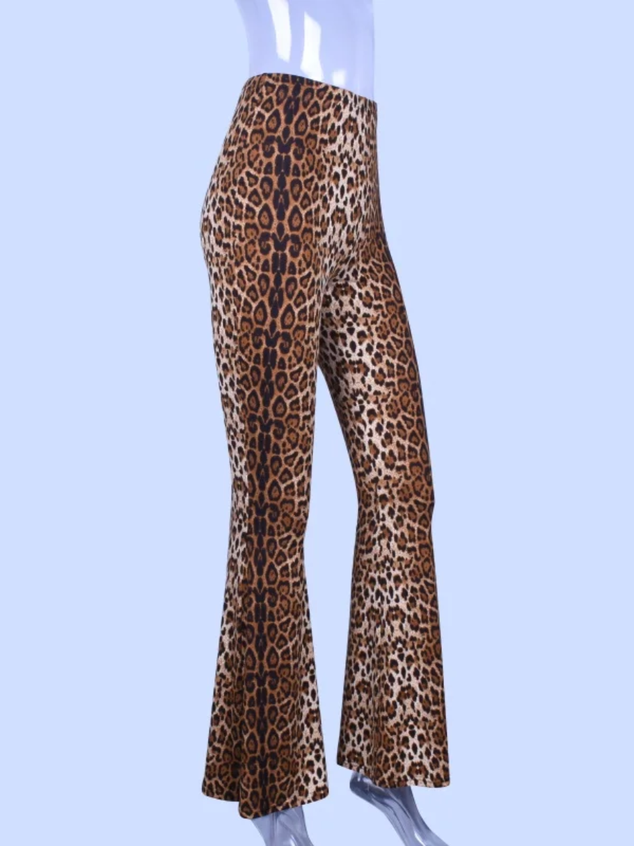 Trendy Animal Print High Waisted Wide Leg Pants