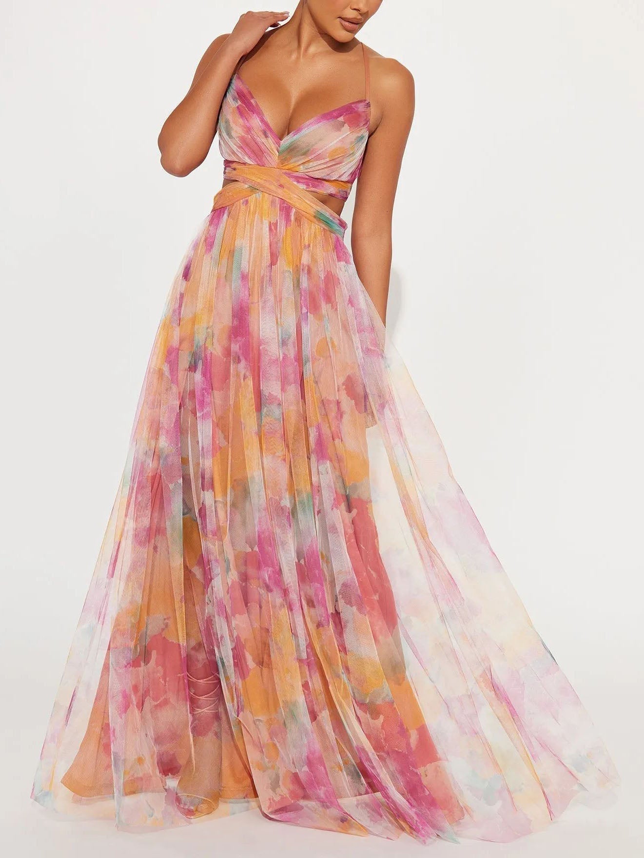 Elegant Flower Long Sleeve Maxi Dress - OutfitLondon