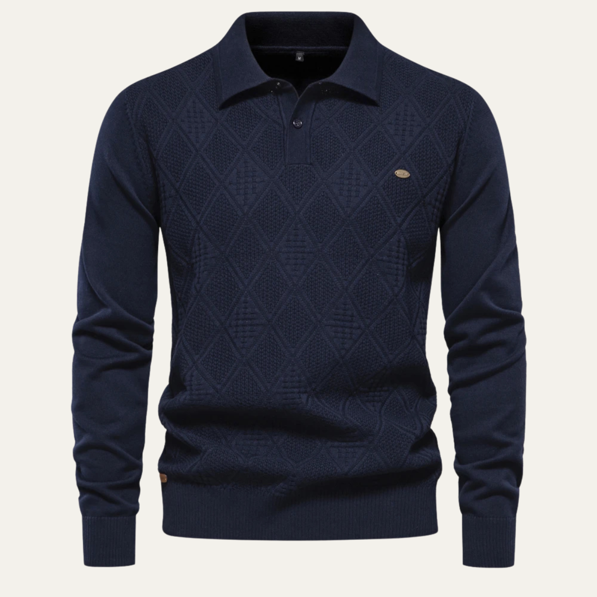Relaxed Fit Men's Geometric Knit Polo Sweater