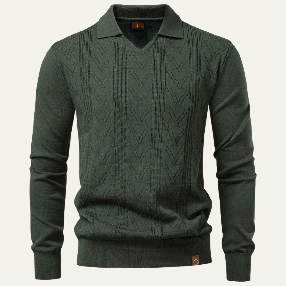 Tailored Fit Mens V Neck Knit Polo Sweater