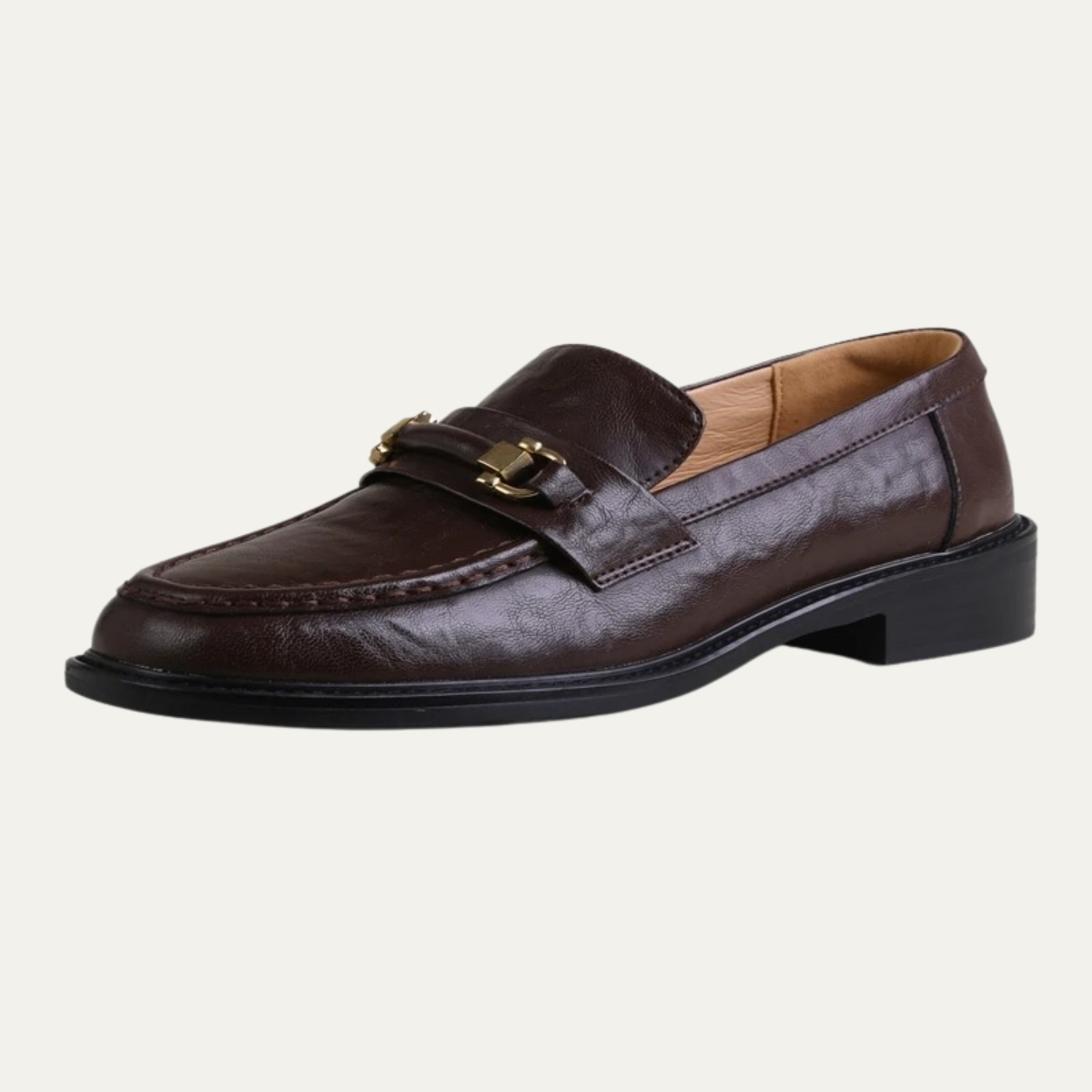 Luxury Mens Leather Slip On Dress Loafers with Metal Buckle