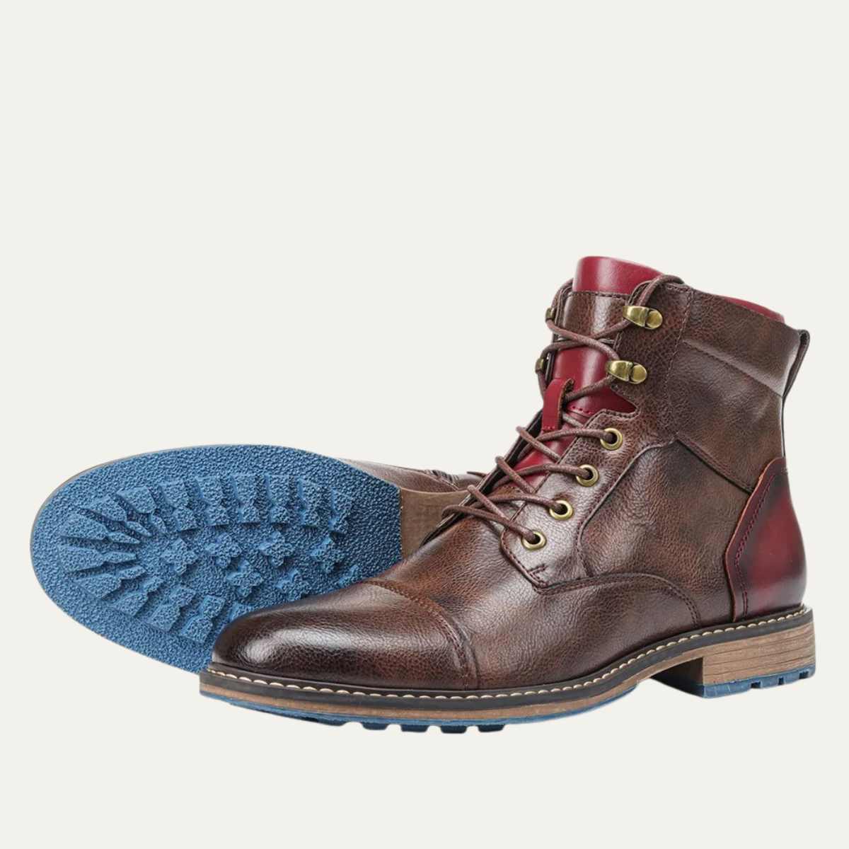 Brown Leather Mens Ankle Boots Lace Up Style